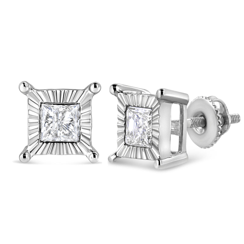 Bids.com .925 Sterling Silver 1.0 Cttw Miracle Set Princess-cut Diamond Solitaire Stud Earrings (H-I Color, I2-I3 Clarity) Earrings