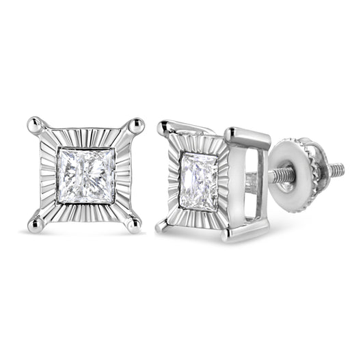 Bids.com .925 Sterling Silver 1.0 Cttw Miracle Set Princess-cut Diamond Solitaire Stud Earrings (H-I Color, I2-I3 Clarity) Earrings