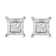 Bids.com .925 Sterling Silver 1.0 Cttw Miracle Set Princess-cut Diamond Solitaire Stud Earrings (H-I Color, I2-I3 Clarity) Earrings