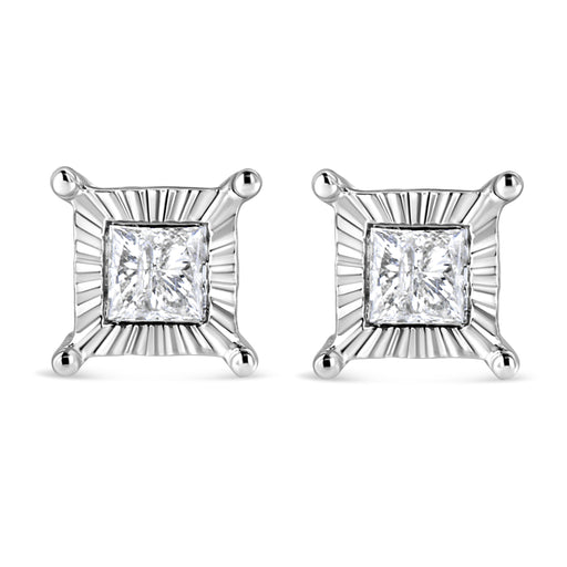 Bids.com .925 Sterling Silver 1.0 Cttw Miracle Set Princess-cut Diamond Solitaire Stud Earrings (H-I Color, I2-I3 Clarity) Earrings