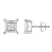 Bids.com .925 Sterling Silver 1.0 Cttw Miracle Set Princess-cut Diamond Solitaire Stud Earrings (H-I Color, I2-I3 Clarity) Earrings