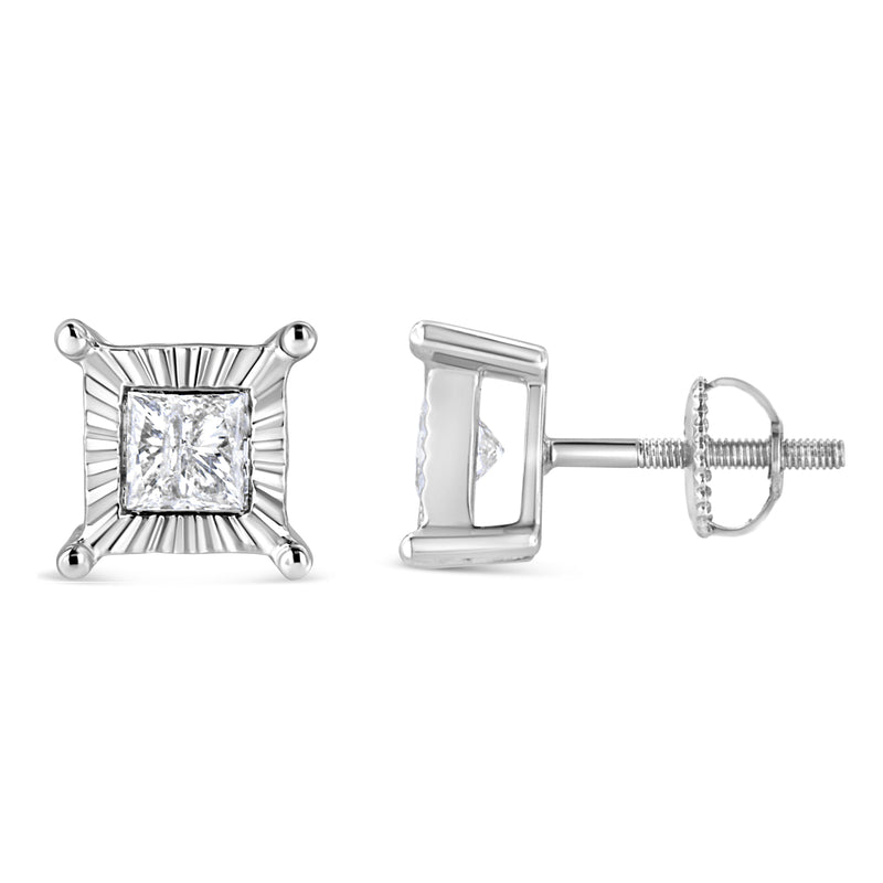 Bids.com .925 Sterling Silver 1.0 Cttw Miracle Set Princess-cut Diamond Solitaire Stud Earrings (H-I Color, I2-I3 Clarity) Earrings