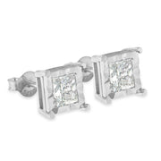 Bids.com .925 Sterling Silver 1.0 Cttw Miracle Set Princess-cut Diamond Solitaire Stud Earrings (H-I Color, I2-I3 Clarity) Earrings
