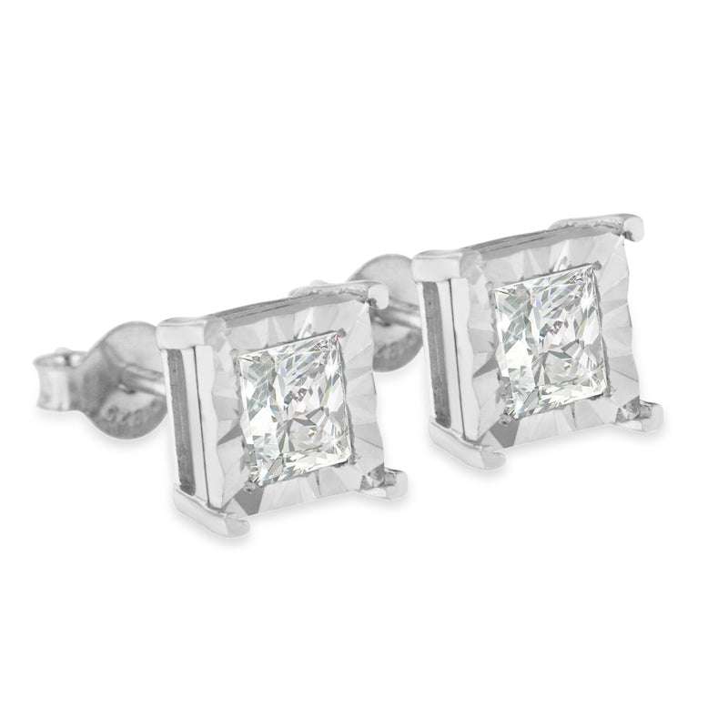 Bids.com .925 Sterling Silver 1.0 Cttw Miracle Set Princess-cut Diamond Solitaire Stud Earrings (H-I Color, I2-I3 Clarity) Earrings