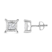 Bids.com .925 Sterling Silver 1.0 Cttw Miracle Set Princess-cut Diamond Solitaire Stud Earrings (H-I Color, I2-I3 Clarity) Earrings