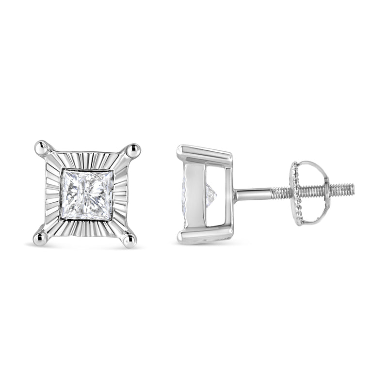 Bids.com .925 Sterling Silver 1.0 Cttw Miracle Set Princess-cut Diamond Solitaire Stud Earrings (H-I Color, I2-I3 Clarity) Earrings