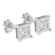 Bids.com .925 Sterling Silver 1/2 Cttw Miracle Set Princess-cut Diamond Solitaire Stud Earrings (H-I Color, SI2-I1 Clarity) Earrings