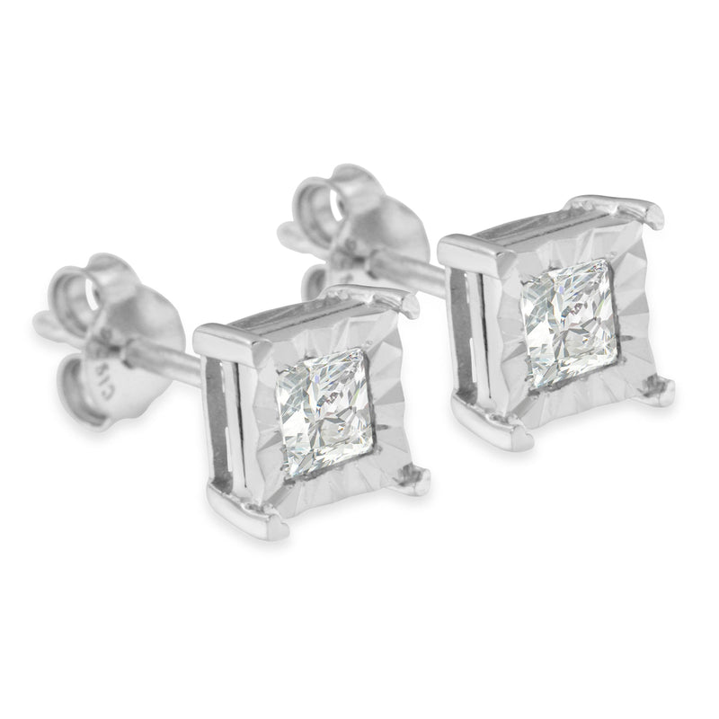 Bids.com .925 Sterling Silver 1/2 Cttw Miracle Set Princess-cut Diamond Solitaire Stud Earrings (H-I Color, SI2-I1 Clarity) Earrings