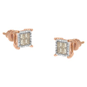 Bids.com 10K Two-Toned Princess-Cut Composite Diamond Stud Earrings (1/2 cttw, J-K Color, I1-I2 Clarity) Earrings