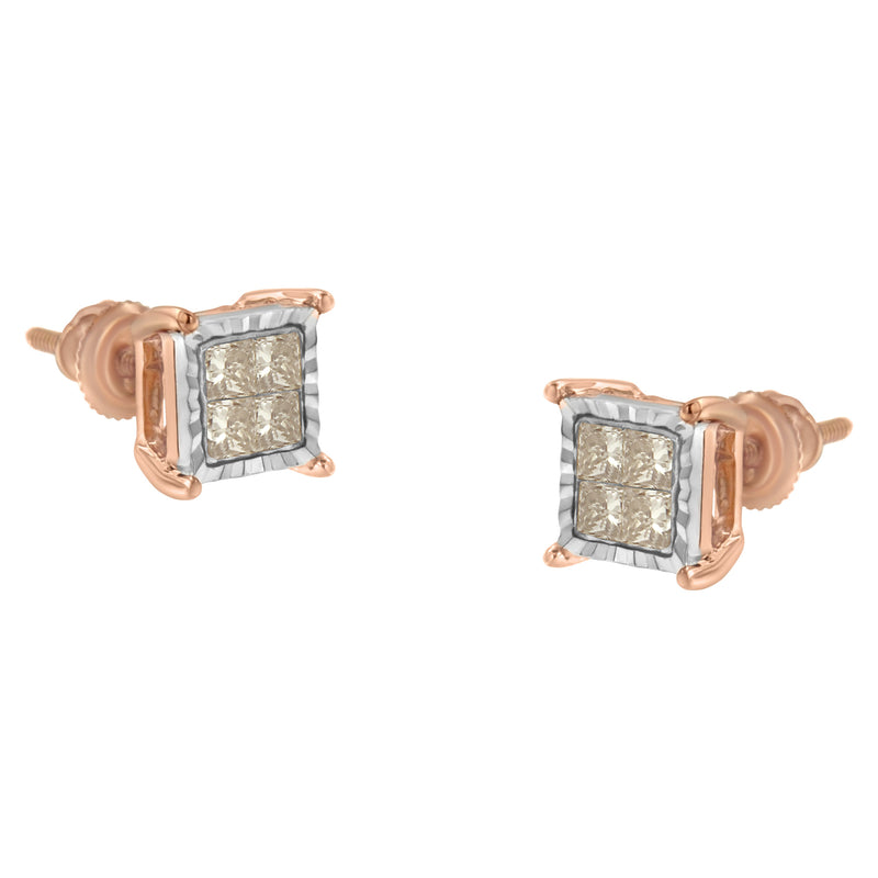 Bids.com 10K Two-Toned Princess-Cut Composite Diamond Stud Earrings (1/2 cttw, J-K Color, I1-I2 Clarity) Earrings