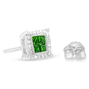 Bids.com Sterling Silver Color Treated Princess Diamond Quad Stud Earring (1/2 cttw, Green Color, I1-I2 Clarity) Earrings