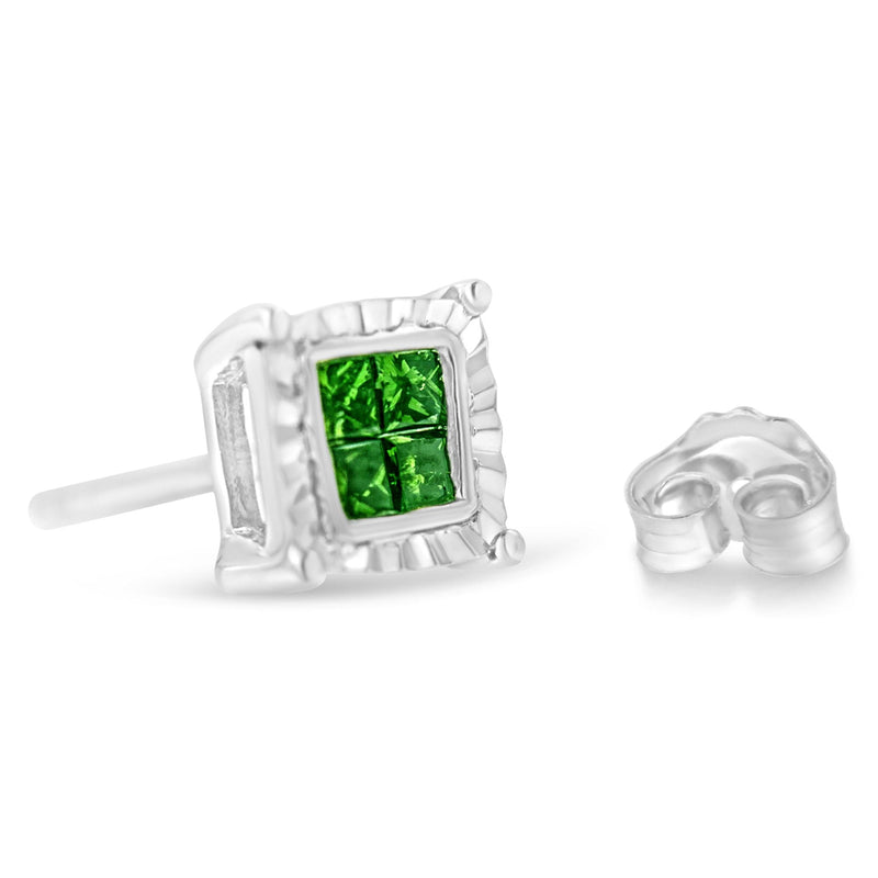 Bids.com Sterling Silver Color Treated Princess Diamond Quad Stud Earring (1/2 cttw, Green Color, I1-I2 Clarity) Earrings