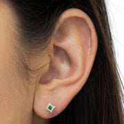 Bids.com Sterling Silver Color Treated Princess Diamond Quad Stud Earring (1/2 cttw, Green Color, I1-I2 Clarity) Earrings