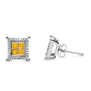 Bids.com .925 Sterling Silver 1/2 Cttw Yellow Princess Diamond Quad Stud Earring Earrings
