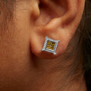 Bids.com .925 Sterling Silver 1/2 Cttw Yellow Princess Diamond Quad Stud Earring Earrings