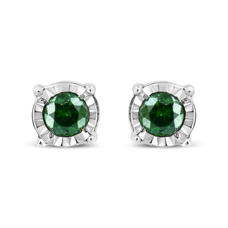Bids.com Sterling Silver Rose Cut Treated Green Diamond Solitaire Stud Earrings (0.25 cttw, Green Color, I2-I3 Clarity) Earrings