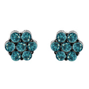 Bids.com Sterling Silver Treated Blue Diamond Floral Stud Earrings (1 cttw, Blue Color, I2-I3 Clarity) Earrings