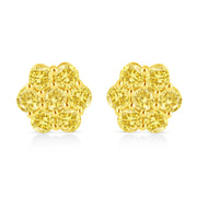 Bids.com .925 Sterling Silver 1/4 Cttw Treated Yellow Diamond Floral Stud Earrings (Yellow Color, I1-I2 Clarity) Earrings