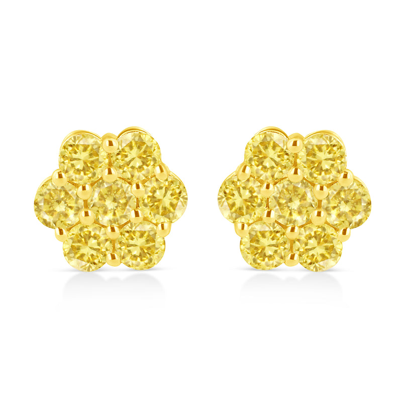 Bids.com .925 Sterling Silver 1/4 Cttw Treated Yellow Diamond Floral Stud Earrings (Yellow Color, I1-I2 Clarity) Earrings