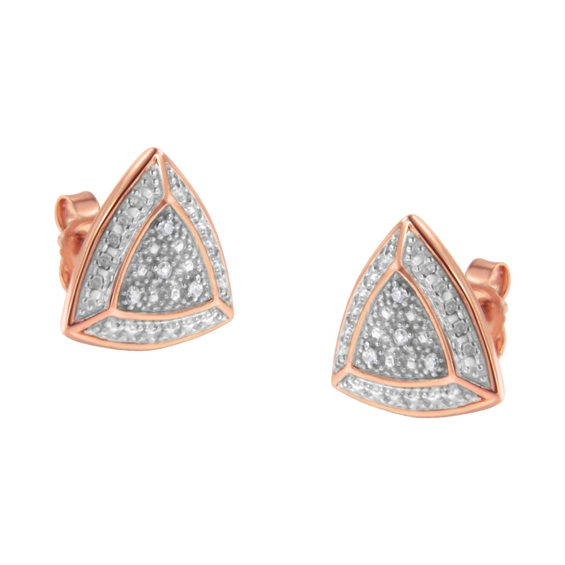 Bids.com 14K Rose Gold over .925 Sterling Silver Diamond-Accented Trillion Shaped 4-Stone Halo-Style Stud Earrings (H-I Color, I2-I3 Clarity) Earrings