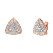 Bids.com 14K Rose Gold over .925 Sterling Silver Diamond-Accented Trillion Shaped 4-Stone Halo-Style Stud Earrings (H-I Color, I2-I3 Clarity) Earrings