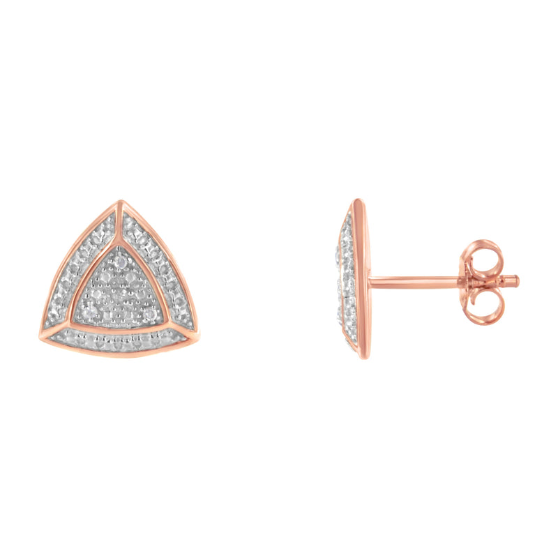 Bids.com 14K Rose Gold over .925 Sterling Silver Diamond-Accented Trillion Shaped 4-Stone Halo-Style Stud Earrings (H-I Color, I2-I3 Clarity) Earrings