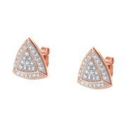 Bids.com 14K Rose Gold over .925 Sterling Silver Diamond-Accented Trillion Shaped 4-Stone Halo-Style Stud Earrings (H-I Color, I2-I3 Clarity) Earrings
