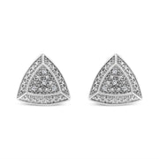 Bids.com .925 Sterling Silver Diamond-Accented Trillion Shaped 4-Stone Halo-Style Stud Earrings (H-I Color, I2-I3 Clarity) Earrings