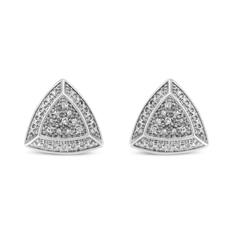 Bids.com .925 Sterling Silver Diamond-Accented Trillion Shaped 4-Stone Halo-Style Stud Earrings (H-I Color, I2-I3 Clarity) Earrings