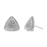 Bids.com .925 Sterling Silver Diamond-Accented Trillion Shaped 4-Stone Halo-Style Stud Earrings (H-I Color, I2-I3 Clarity) Earrings