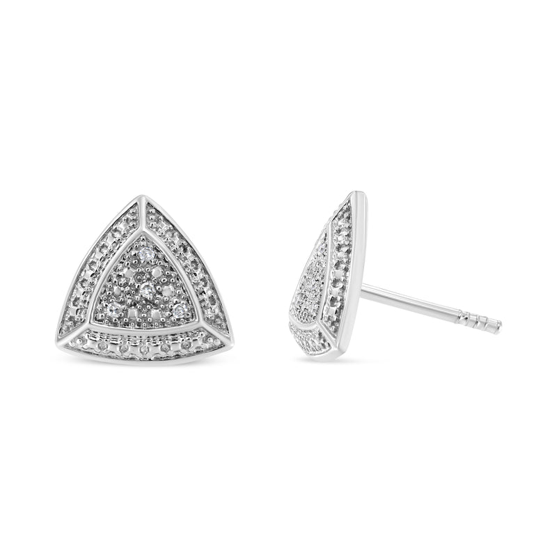 Bids.com .925 Sterling Silver Diamond-Accented Trillion Shaped 4-Stone Halo-Style Stud Earrings (H-I Color, I2-I3 Clarity) Earrings