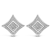 Bids.com .925 Sterling Silver Diamond Accented 4-Stone Four Pointed Star Shaped Halo-Style Stud Earrings (H-I Color, I2-I3 Clarity) Earrings