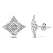 Bids.com .925 Sterling Silver Diamond Accented 4-Stone Four Pointed Star Shaped Halo-Style Stud Earrings (H-I Color, I2-I3 Clarity) Earrings