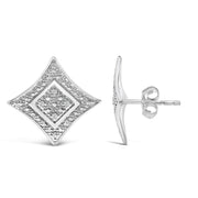 Bids.com .925 Sterling Silver Diamond Accented 4-Stone Four Pointed Star Shaped Halo-Style Stud Earrings (H-I Color, I2-I3 Clarity) Earrings
