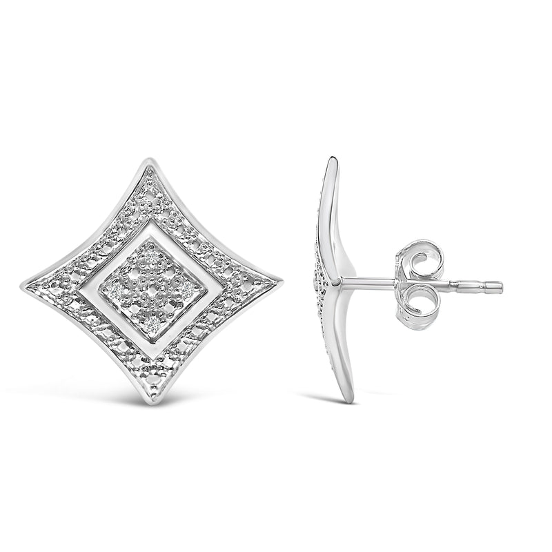 Bids.com .925 Sterling Silver Diamond Accented 4-Stone Four Pointed Star Shaped Halo-Style Stud Earrings (H-I Color, I2-I3 Clarity) Earrings
