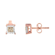 Bids.com 14K Rose Gold Plated Two-Tone .925 Sterling Silver 1/2 Cttw Princess-Cut Square Diamond Solitaire Miracle-Plate Stud Earrings (K-L Color, I2-I3 Clarity) Earrings