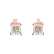 Bids.com 14K Rose Gold Plated Two-Tone .925 Sterling Silver 1/2 Cttw Princess-Cut Square Diamond Solitaire Miracle-Plate Stud Earrings (K-L Color, I2-I3 Clarity) Earrings