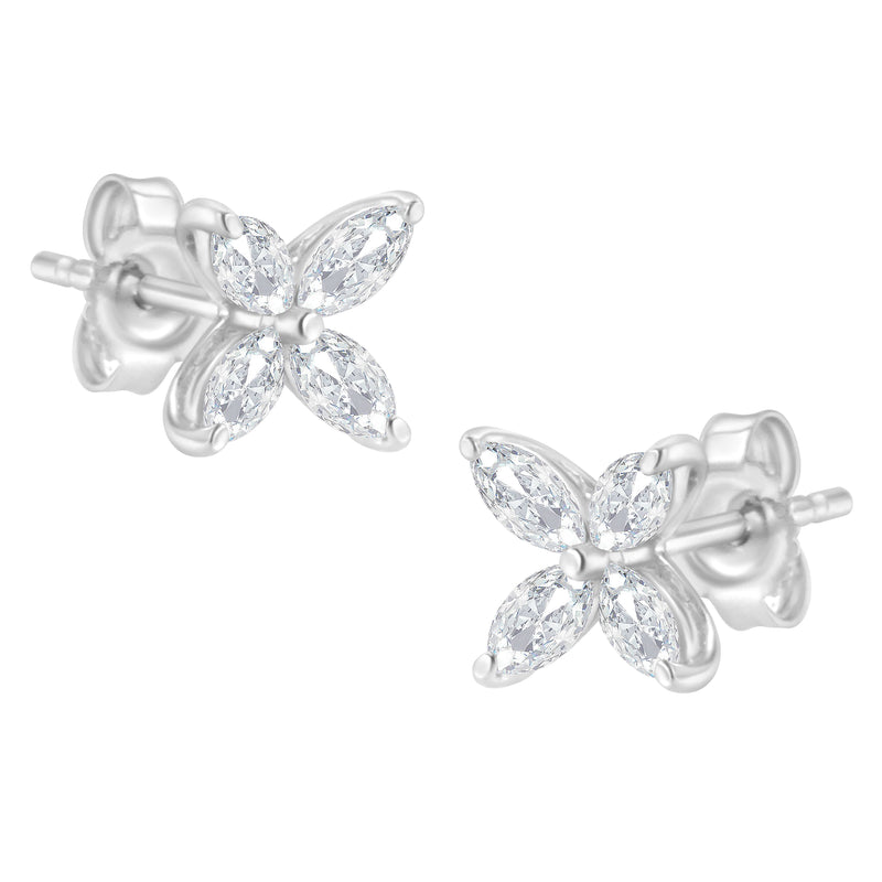 Bids.com 14K White Gold 1/2 Cttw Marquise Diamond 8 Stone Floral Leaf Stud Earrings (H-I Color, SI1-SI2 Clarity) Earrings