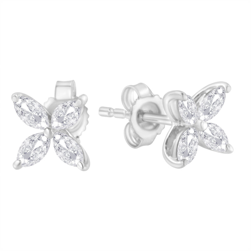 Bids.com 14K White Gold 1/2 Cttw Marquise Diamond 8 Stone Floral Leaf Stud Earrings (H-I Color, SI1-SI2 Clarity) Earrings