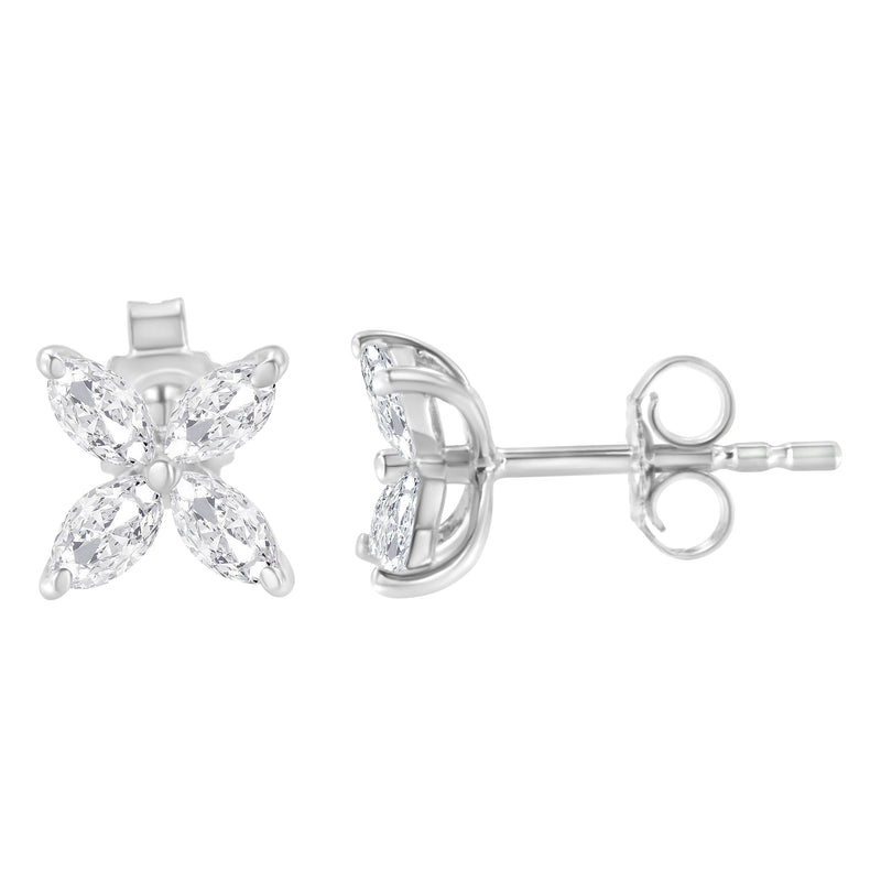 Bids.com 14K White Gold 1/2 Cttw Marquise Diamond 8 Stone Floral Leaf Stud Earrings (H-I Color, SI1-SI2 Clarity) Earrings