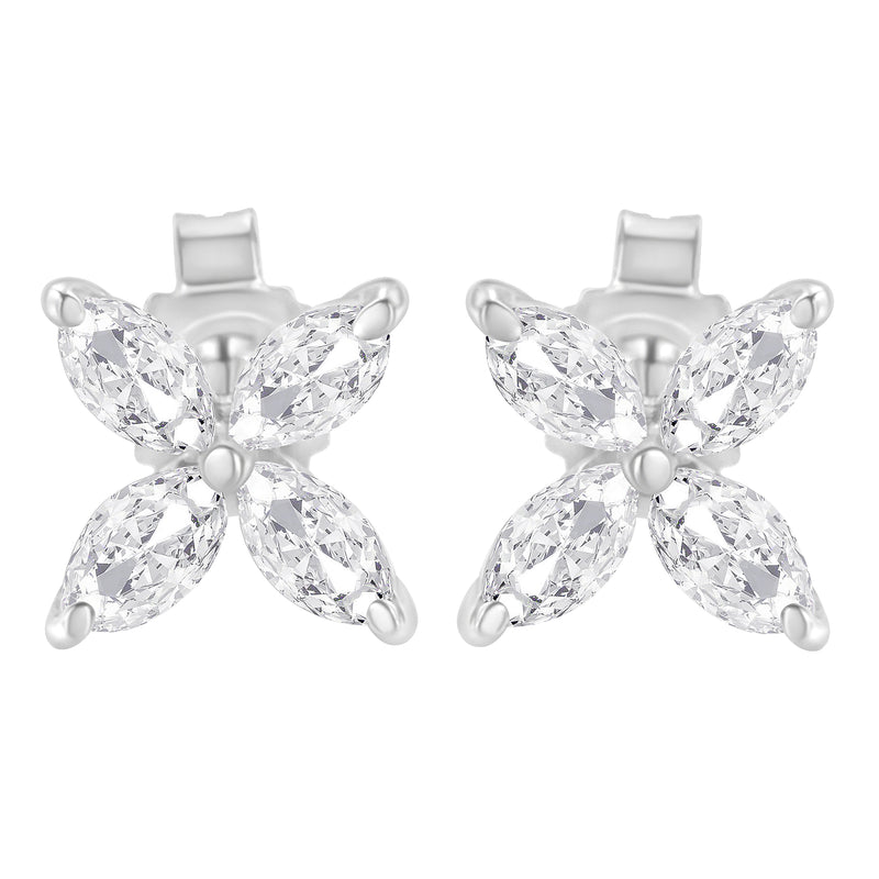 Bids.com 14K White Gold 1/2 Cttw Marquise Diamond 8 Stone Floral Leaf Stud Earrings (H-I Color, SI1-SI2 Clarity) Earrings