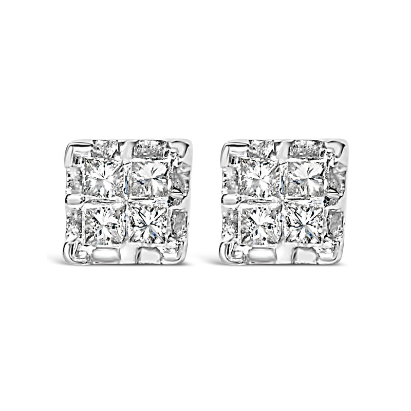 Bids.com 10k Yellow Gold Princess Diamond Quad Stud Earrings (1/4 cttw, J-K Color, I2-I3 Clarity) Earrings
