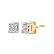 Bids.com 10k Yellow Gold Princess Diamond Quad Stud Earrings (1/4 cttw, J-K Color, I2-I3 Clarity) Earrings