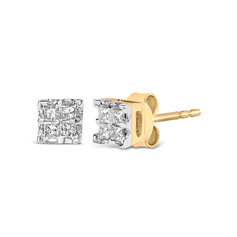 Bids.com 10k Yellow Gold Princess Diamond Quad Stud Earrings (1/4 cttw, J-K Color, I2-I3 Clarity) Earrings