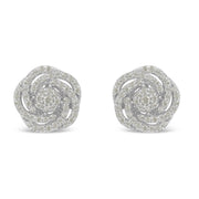 Bids.com 10k White Gold Rose-Cut Diamond Floral Cluster Earrings (1 cttw, I-J Color, I2-I3 Clarity) Earrings