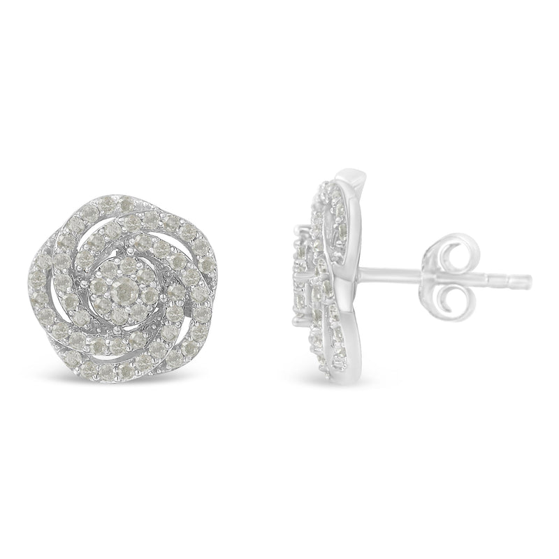Bids.com 10k White Gold Rose-Cut Diamond Floral Cluster Earrings (1 cttw, I-J Color, I2-I3 Clarity) Earrings