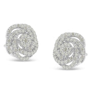 Bids.com 10k White Gold Rose-Cut Diamond Floral Cluster Earrings (1 cttw, I-J Color, I2-I3 Clarity) Earrings