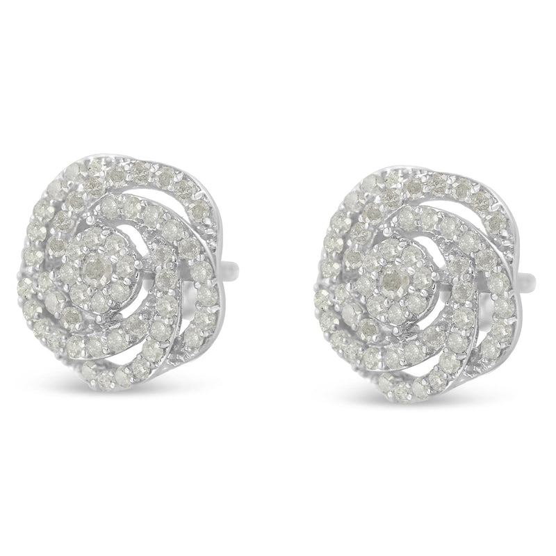 Bids.com 10k White Gold Rose-Cut Diamond Floral Cluster Earrings (1 cttw, I-J Color, I2-I3 Clarity) Earrings