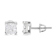 Bids.com 10K White Gold 3/4 Cttw Invisible Set Princess-Cut Diamond Composite Square Stud Earrings (H-I Color, SI2-I1 Clarity) Earrings