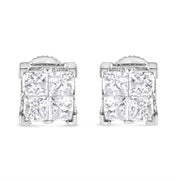 Bids.com 10K White Gold 3/4 Cttw Invisible Set Princess-Cut Diamond Composite Square Stud Earrings (H-I Color, SI2-I1 Clarity) Earrings
